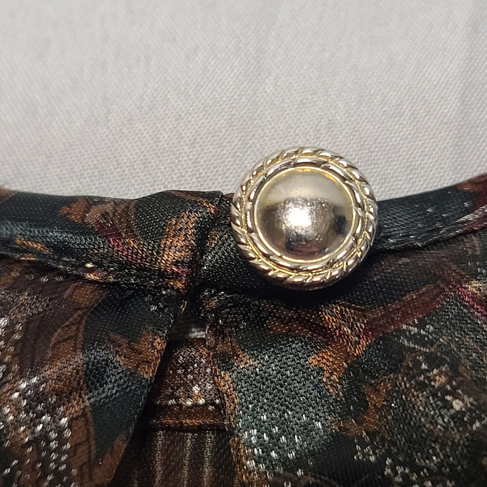 Paisley Pleated Metallic Blouse Womens L Bronze Gold Short Sleeve Top Glam - Picture 3 of 7